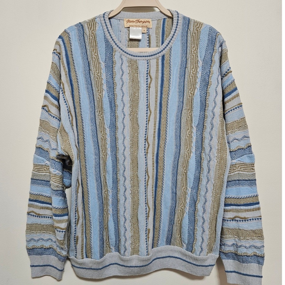 Vintage 90s Norm Thompson 3D Textured Coogi Style Knit Sweater Pullover Biggie M